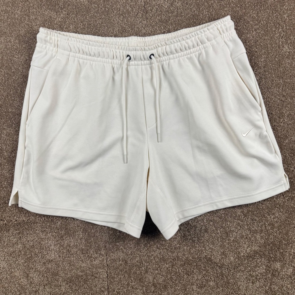Nike Dri-FIT Cream Off White Athletic Shorts Womens Large Embroidered Swoosh L